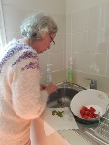 Lavage et équeuttage des fraises